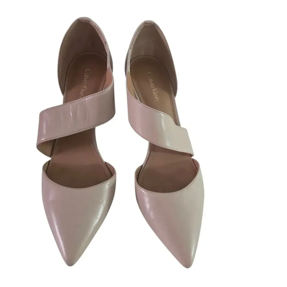 Calvin Klein | Gella D'orsay Strappy Pump Heels Biege and Gold Patent Leather